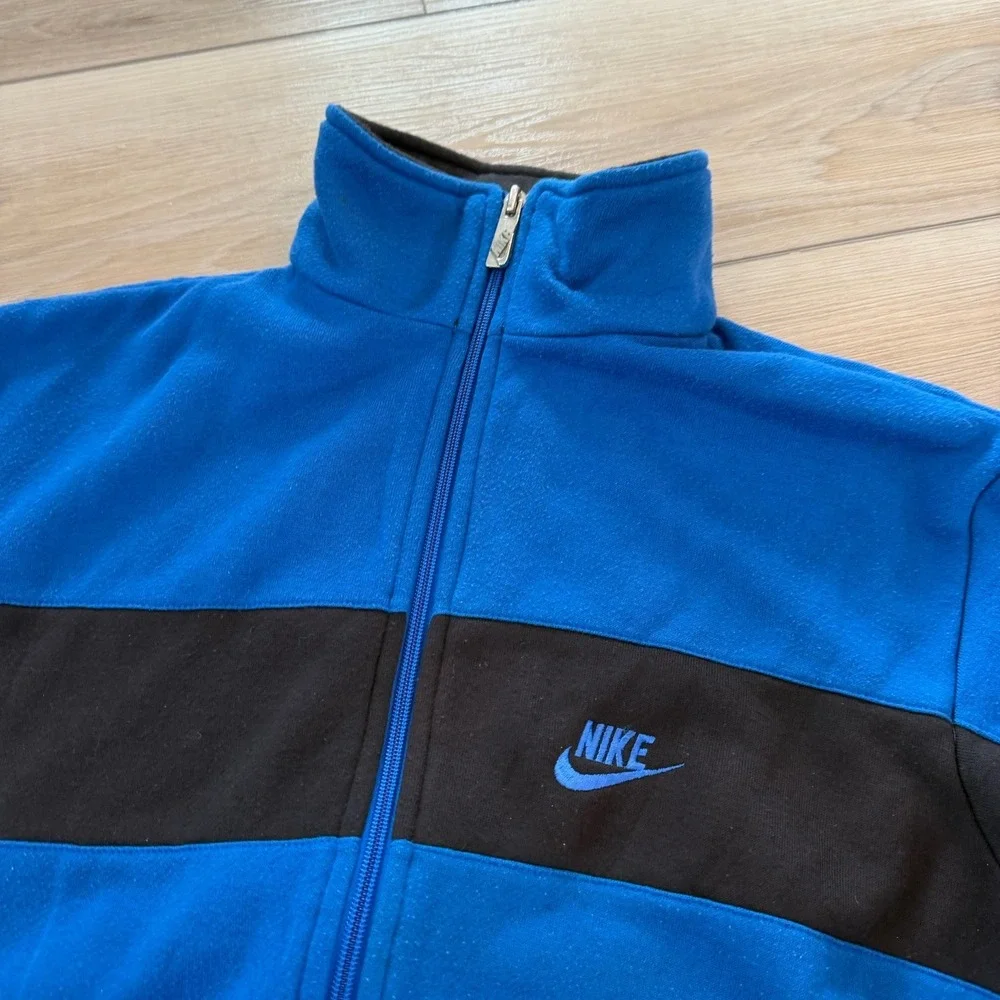 Vintage 90s Nike Fleece Full Zip Jacket Blue Black Youth XL Adult S